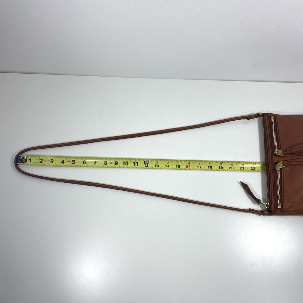 Vintage Fossil Erin Cognac Caramel Brown Pebbled Leather Top Zip Crossbody Bag - Picture 12 of 16